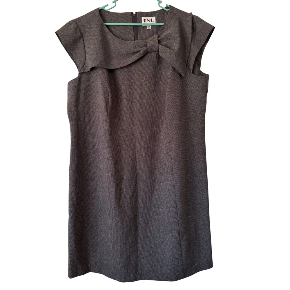 KSL Cap-Sleeve Bow-Detail Gray Dress